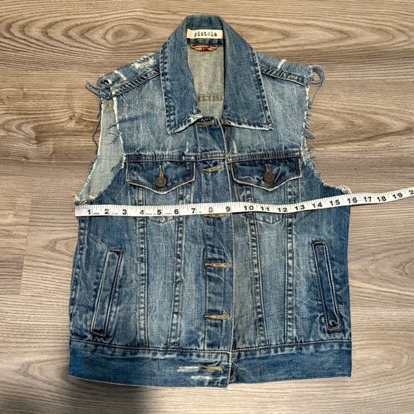 Pistola Denim Distressed Button Up Jean Vest Women’s size Small Pockets - Picture 3 of 8